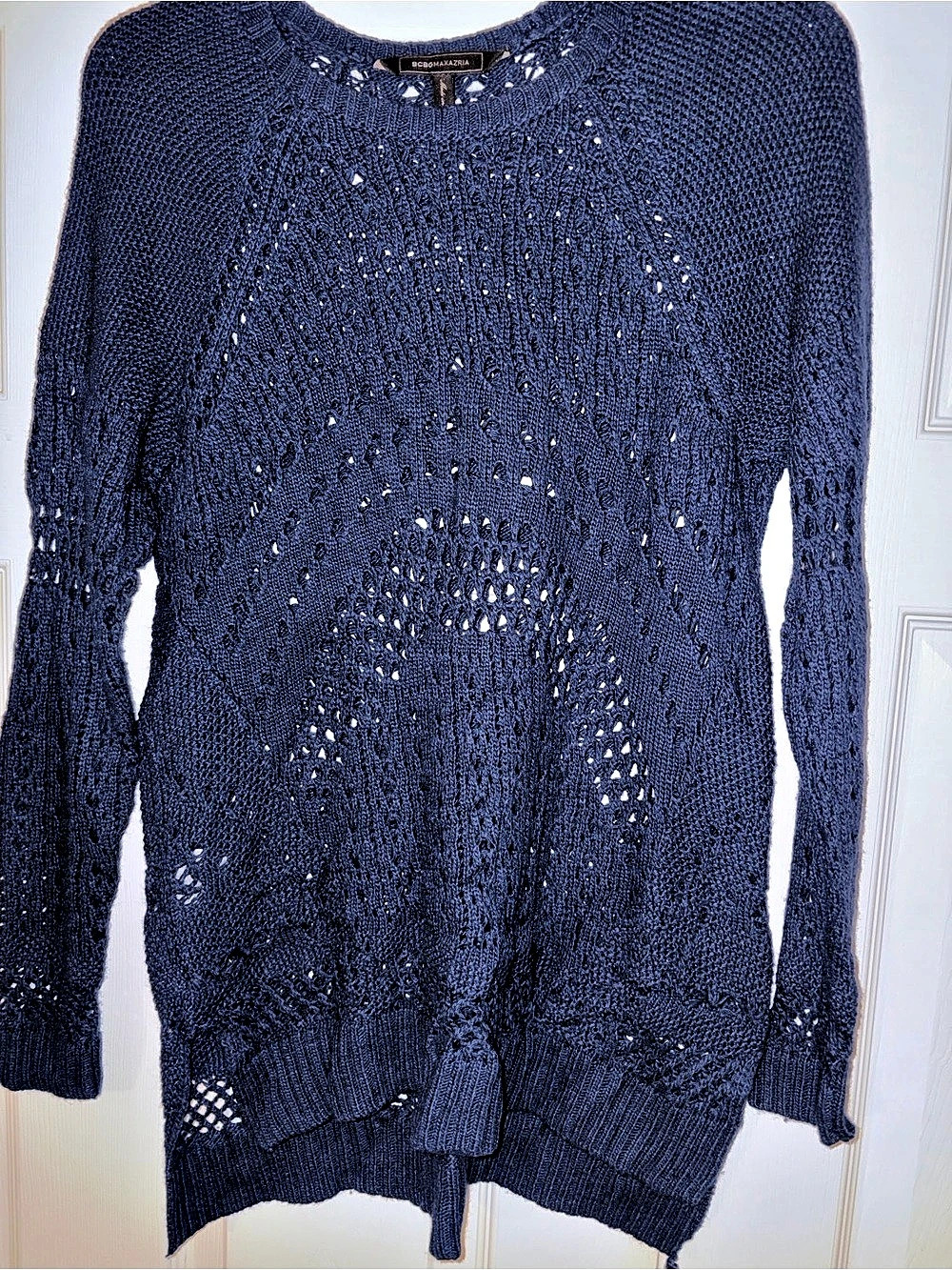 BCBGMAXAZRIA Open-Knit Sweater in Blue